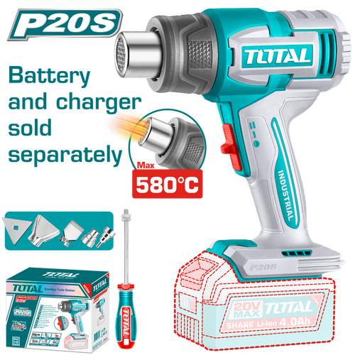 Pistola de Calor Inalámbrica 20V Temperatura Ajustable Pantalla LCD + 4 Boquillas + Rascador — Batería No Incluida Super Total
