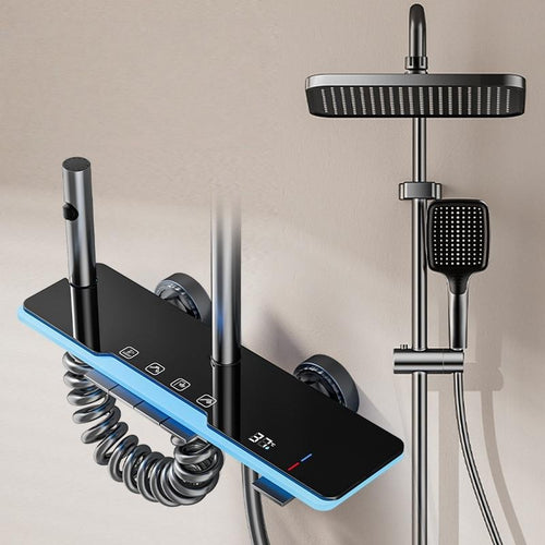 COLUMNA DUCHA CON MEDIDOR TEMPERATURA VIDRIO TEMPLADO NEGRA